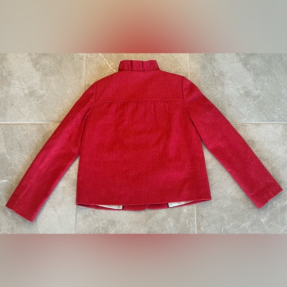 J.CREW Fiona Blazer Red Herringbone Ruffle Wool | Size 2 Womens - Picture 3 of 10